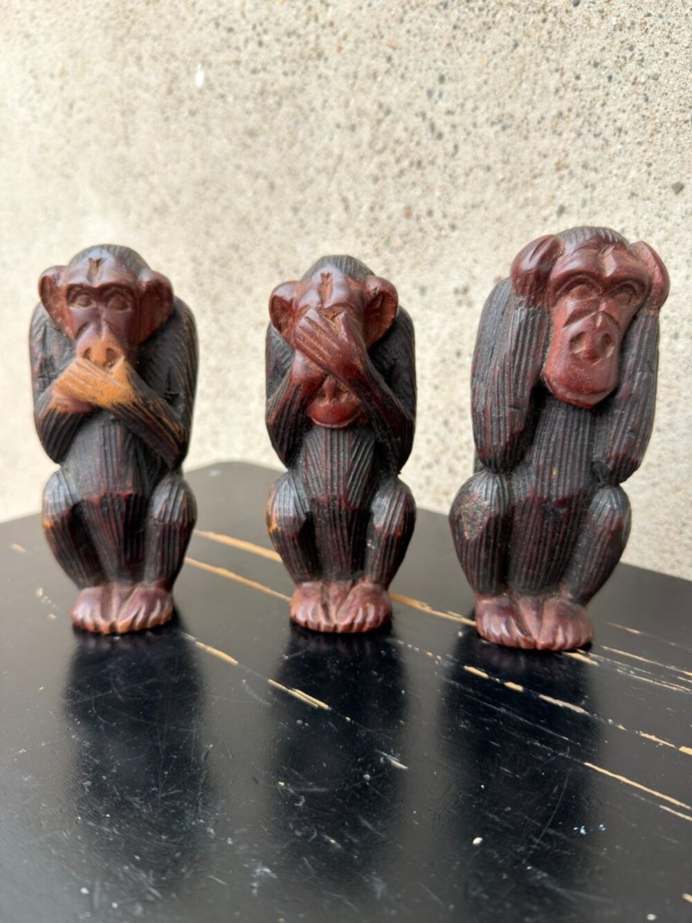 Vintage 3 Hand Carved Wood Statues (set) Hear No Evil, See No Evil, Speak No Evi